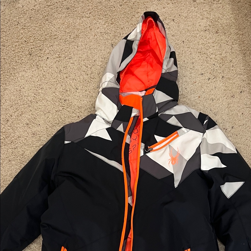 Spyder Youth Black & Orange Hooded Winter/Ski Jacket